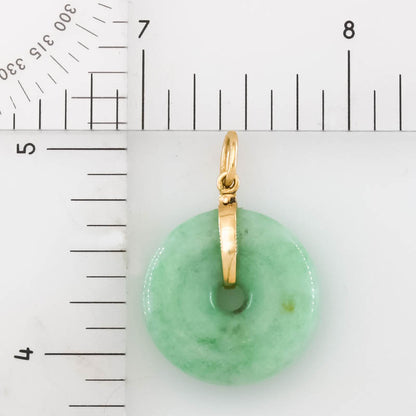 Green Jadeite Jade Pi Disc 14K Yellow Gold Pendant | UPC #394230
