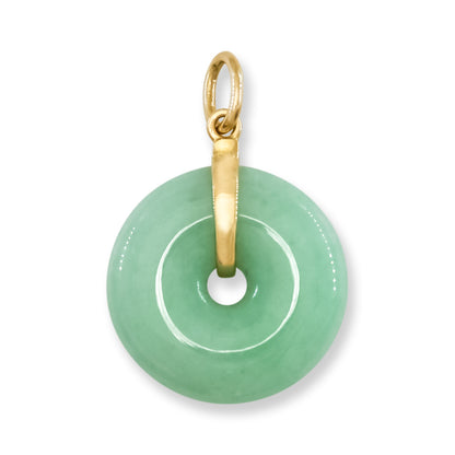 Green Jadeite Jade Pi Disc 14K Yellow Gold Pendant | UPC #405875
