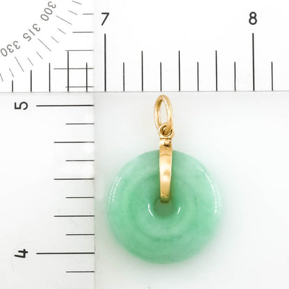 Green Jadeite Jade Pi Disc 14K Yellow Gold Pendant | UPC #405875