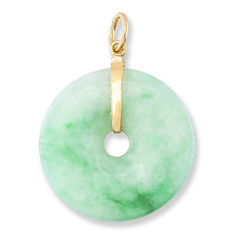 Green Jadeite Jade Pi Disc 14K Yellow Gold Pendant | UPC #400030
