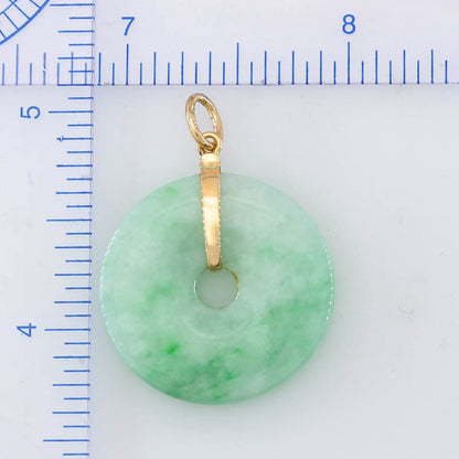 Green Jadeite Jade Pi Disc 14K Yellow Gold Pendant | UPC #400030