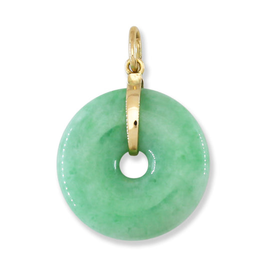Green Jadeite Jade Pi Disc 14K Yellow Gold Pendant | UPC #400030