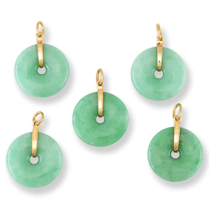Green Jadeite Jade Pi Disc 14K Yellow Gold Pendant | UPC #394193
