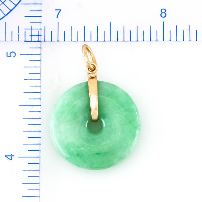 Green Jadeite Jade Pi Disc 14K Yellow Gold Pendant | UPC #394193