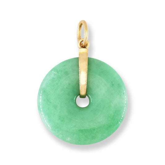 Green Jadeite Jade Pi Disc 14K Yellow Gold Pendant | UPC #394193