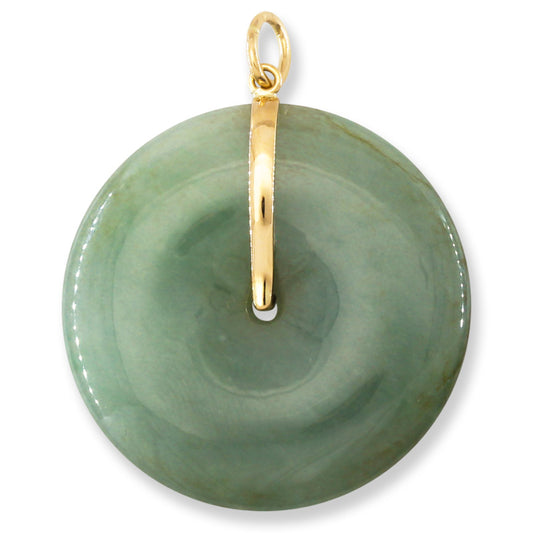 Blue-Green Guatemalan Jadeite Jade Pi Disc 14K Yellow Gold Pendant | UPC #400108