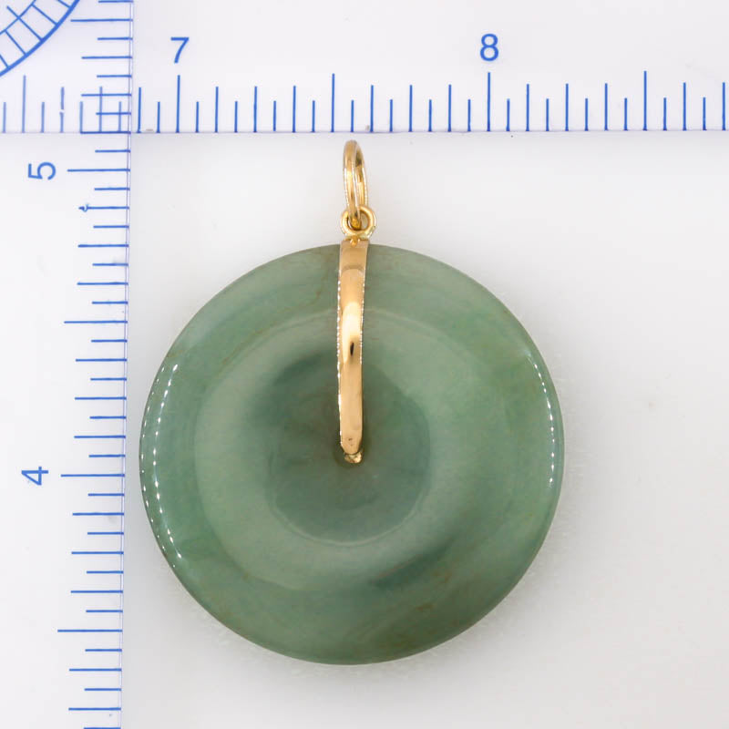 Blue-Green Guatemalan Jadeite Jade Pi Disc 14K Yellow Gold Pendant | UPC #400108