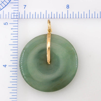 Blue-Green Guatemalan Jadeite Jade Pi Disc 14K Yellow Gold Pendant | UPC #400108