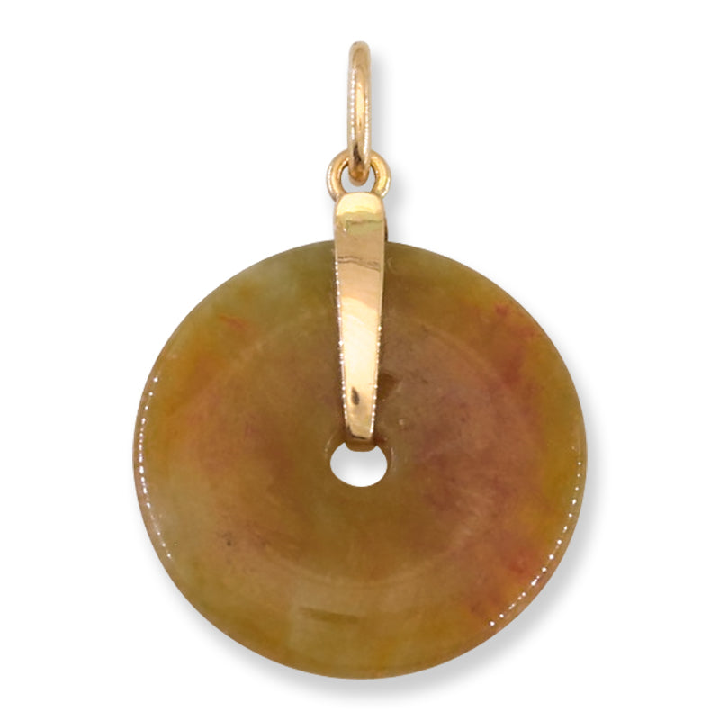 Red Jadeite Jade Pi Disc 14K Yellow Gold Pendant | UPC #406452