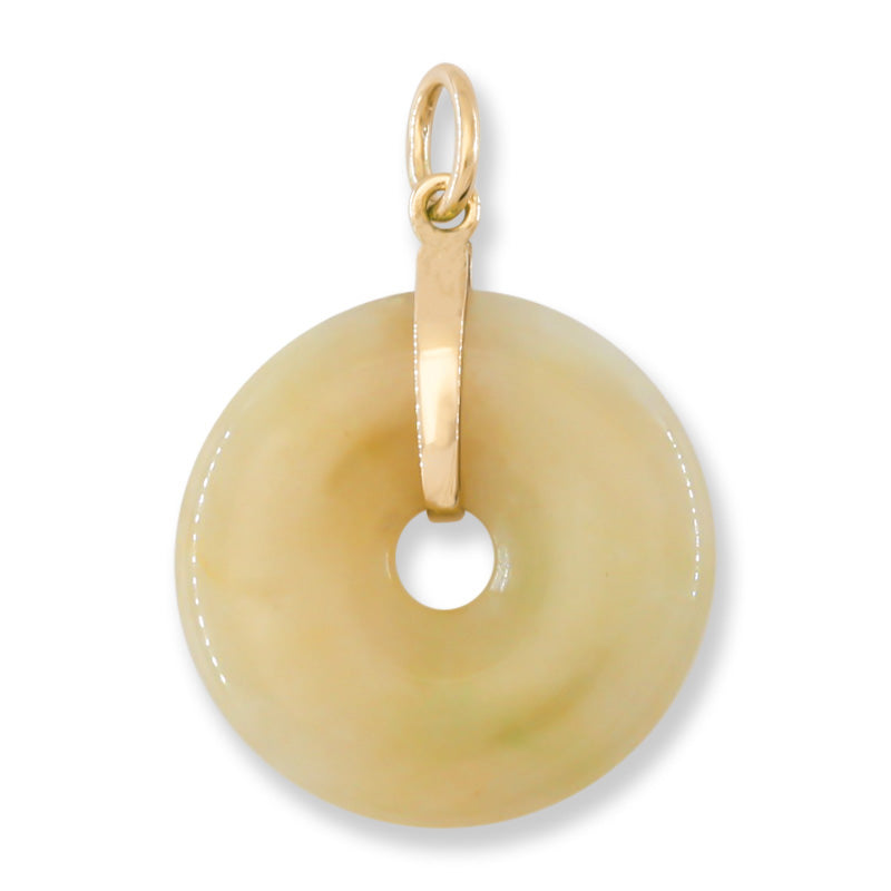 Yellow Jadeite Jade Pi Disc 14K Yellow Gold Pendant | UPC #400061