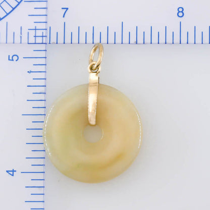 Yellow Jadeite Jade Pi Disc 14K Yellow Gold Pendant | UPC #400061