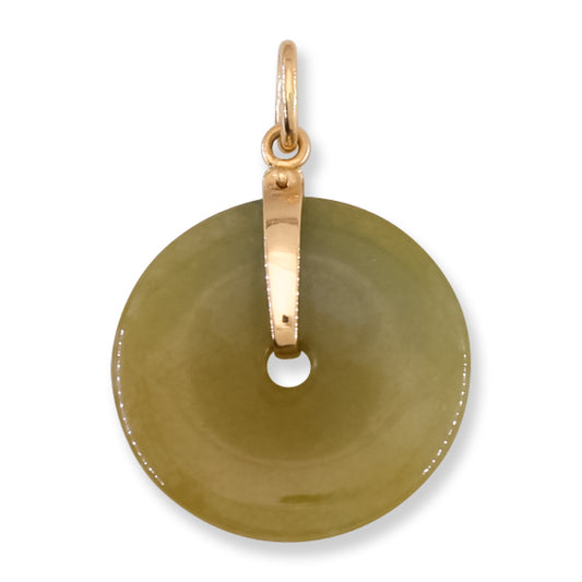 Yellow Jadeite Jade Pi Disc 14K Yellow Gold Pendant | UPC #406469