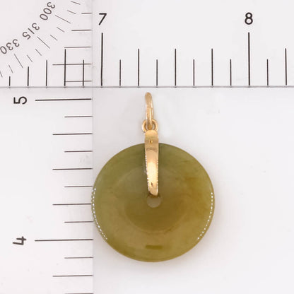 Yellow Jadeite Jade Pi Disc 14K Yellow Gold Pendant | UPC #406469