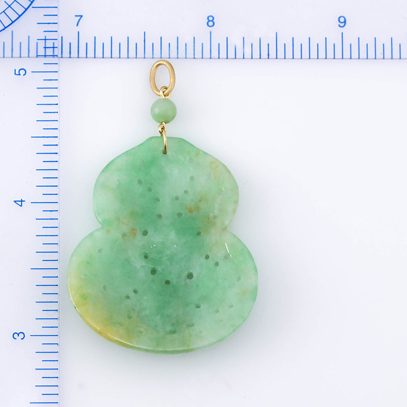 18K Yellow Gold Green Jadeite Jade Gourd Pendant Carving | UPC #362215