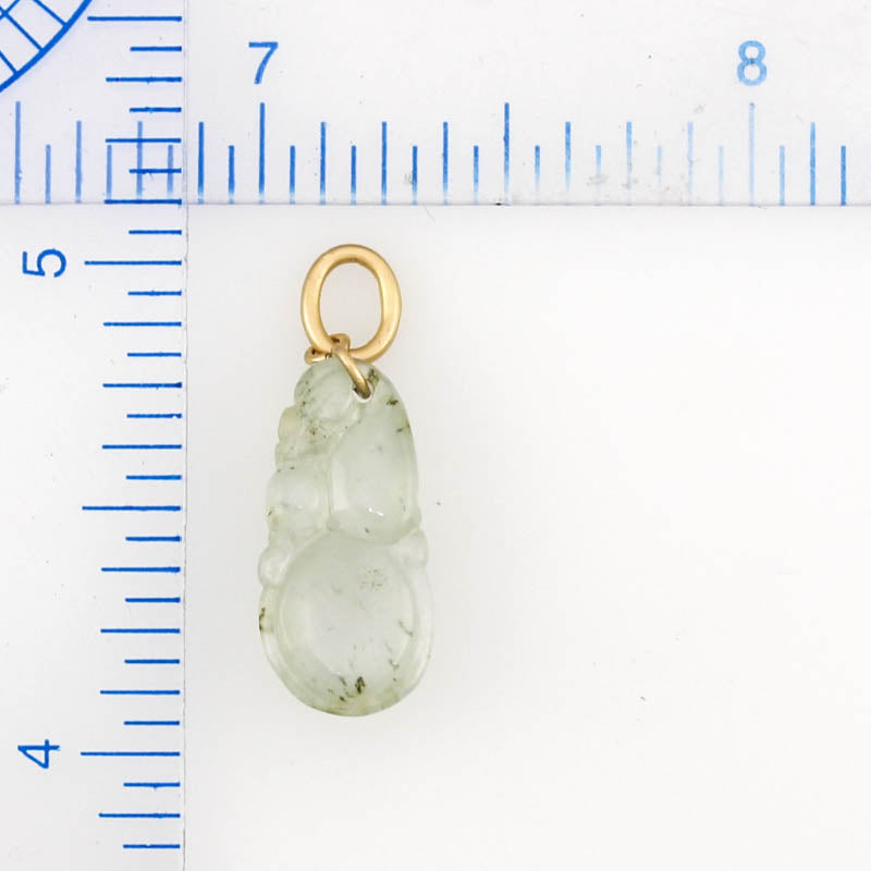 Ice Jadeite Jade Carved Gourd 14k Yellow Gold Pendant | UPC #375734