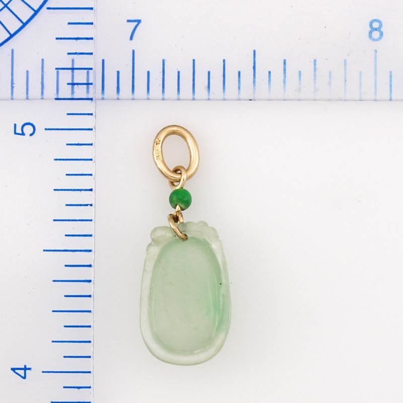 Small Green Jadeite Jade Carved Gourd 14K Yellow Gold Pendant | UPC #375802