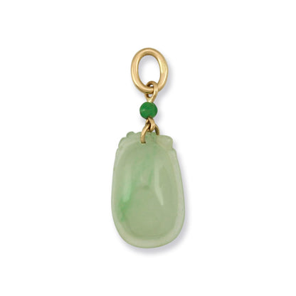 Small Green Jadeite Jade Carved Gourd 14K Yellow Gold Pendant | UPC #375802