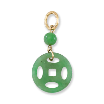 14K YELLOW GOLD GREEN JADEITE JADE CARVED COIN PENDANT UPC #395848