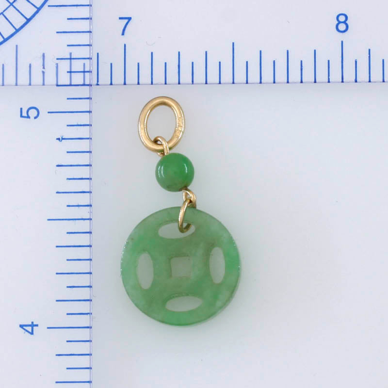 14K YELLOW GOLD GREEN JADEITE JADE CARVED COIN PENDANT UPC #395848
