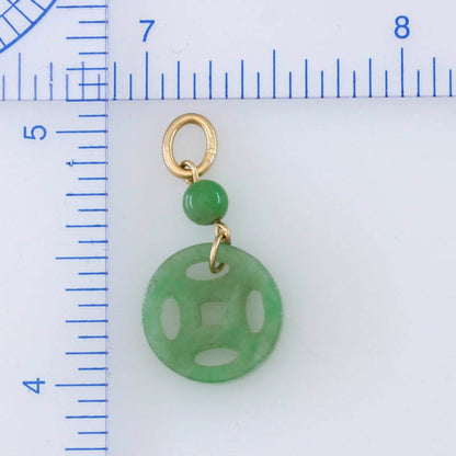 14K YELLOW GOLD GREEN JADEITE JADE CARVED COIN PENDANT UPC #395848