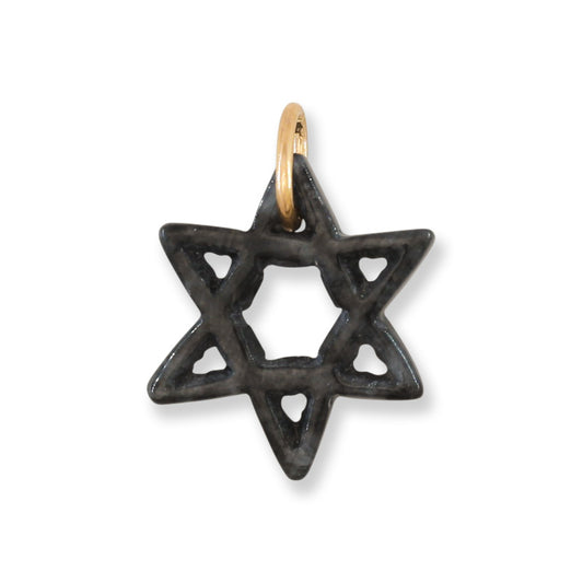 Grey Jadeite Jade Star of David 14k Yellow Gold Pendant | UPC #408265