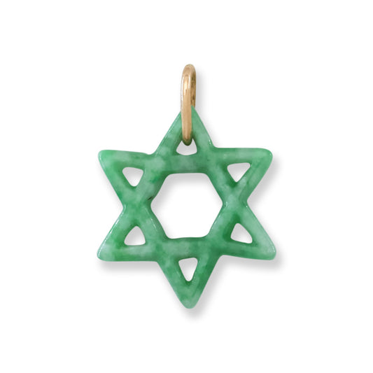 Green Jadeite Jade Star of David 14k Yellow Gold Pendant | UPC #408258