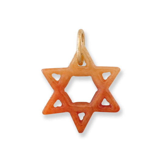 Red Jadeite Jade Star of David 14k Yellow Gold Pendant | UPC #408289