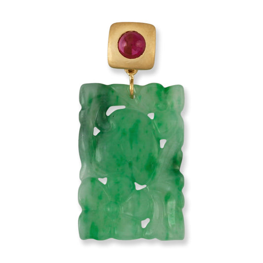 18K YELLOW GOLD GREEN JADEITE JADE CARVED PENDANT UPC #389489