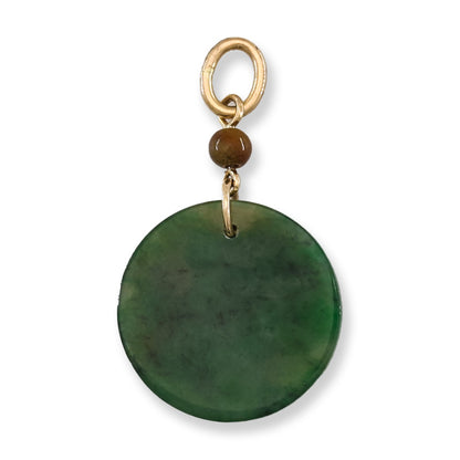 Green Jadeite Jade Flat Round Tablet 14K Yellow Gold Pendant | UPC #406339