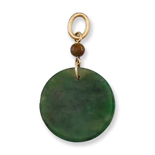 Green Jadeite Jade Flat Round Tablet 14K Yellow Gold Pendant | UPC #406339
