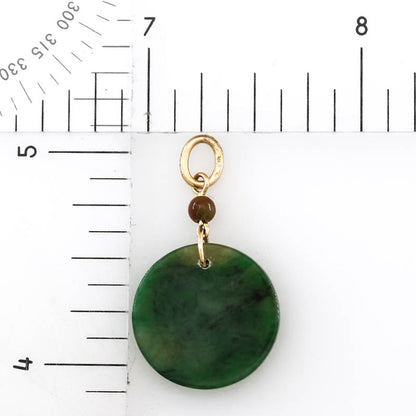 Green Jadeite Jade Flat Round Tablet 14K Yellow Gold Pendant | UPC #406339
