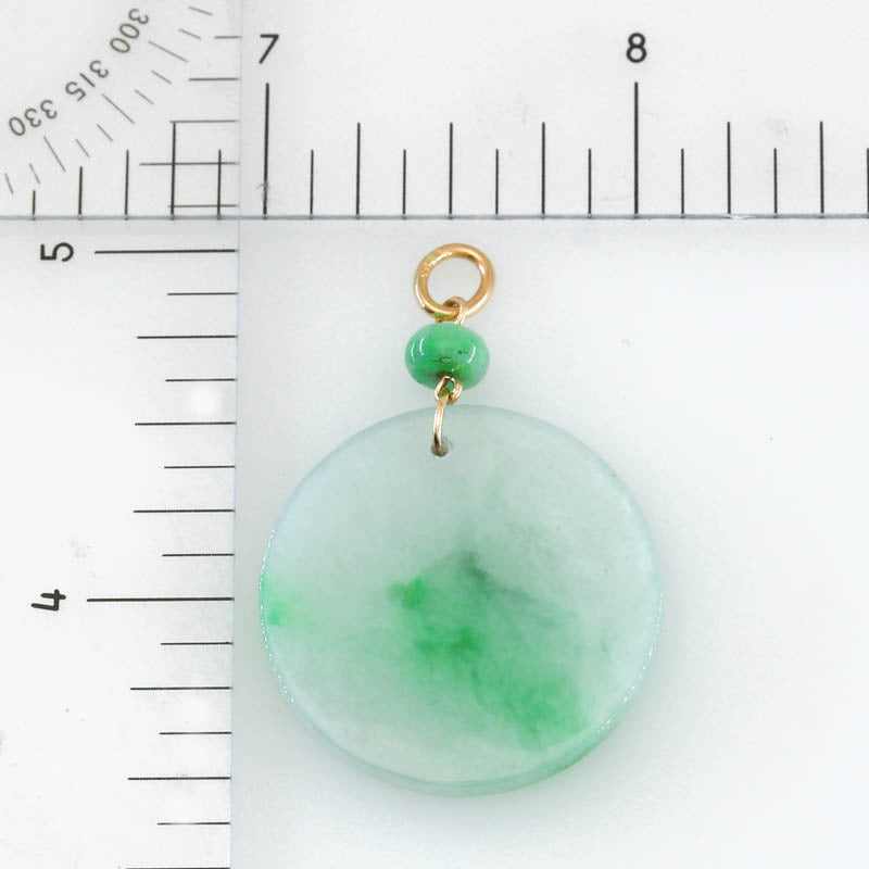 Green Jadeite Jade Flat Round Tablet 14K Yellow Gold Pendant | UPC #406650