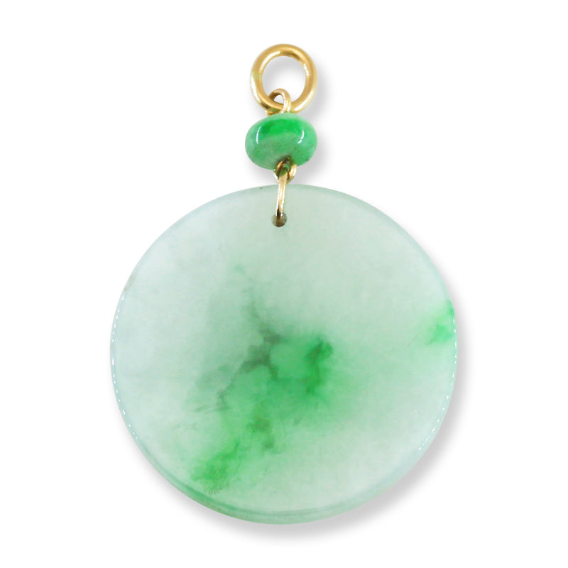 Green Jadeite Jade Flat Round Tablet 14K Yellow Gold Pendant | UPC #406650