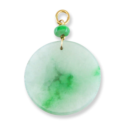 Green Jadeite Jade Flat Round Tablet 14K Yellow Gold Pendant | UPC #406650