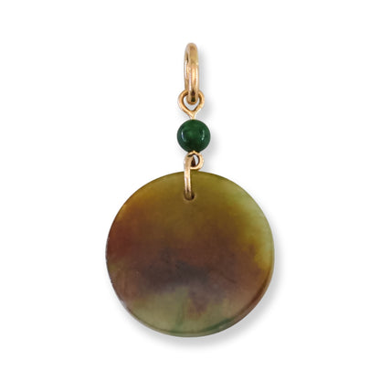 Red Jadeite Jade Flat Round Tablet 14K Yellow Gold Pendant | UPC #406346