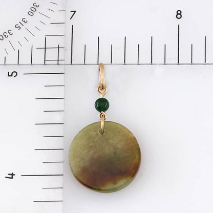 Red Jadeite Jade Flat Round Tablet 14K Yellow Gold Pendant | UPC #406346