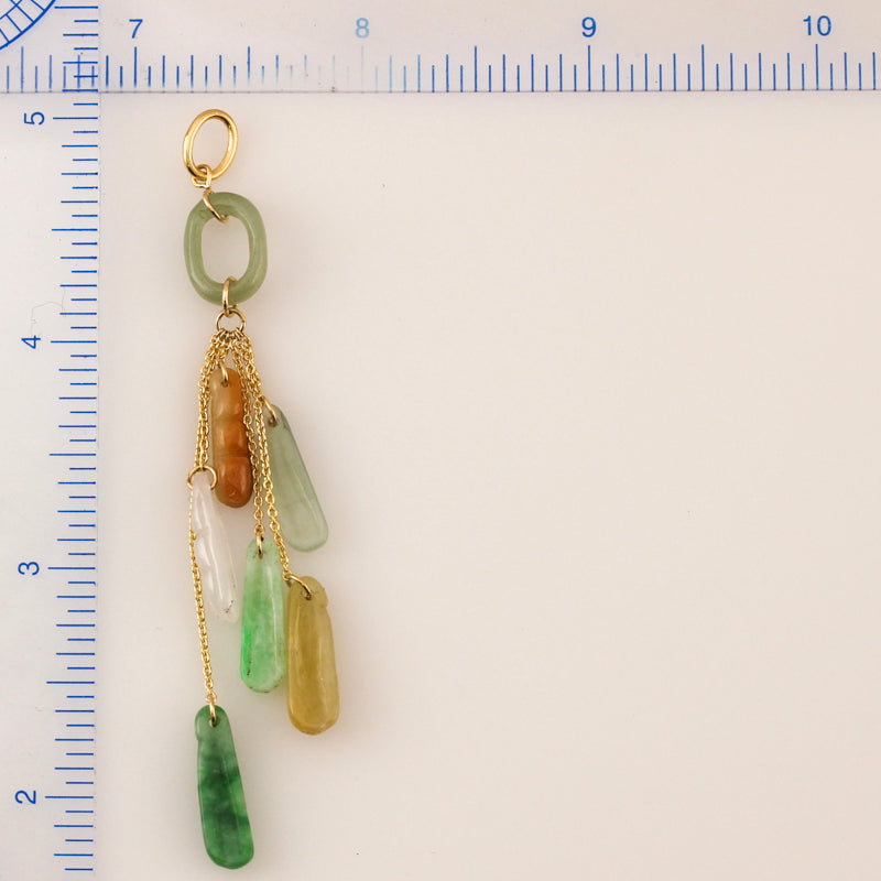14K Yellow Gold Rainbow Jade Carving Pea Pod Pendant | UPC #388888