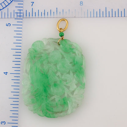 Green Jadeite Jade Carved 18K Yellow Gold Pendant | UPC #389007