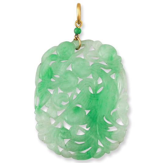Green Jadeite Jade Carved 18K Yellow Gold Pendant | UPC #389007