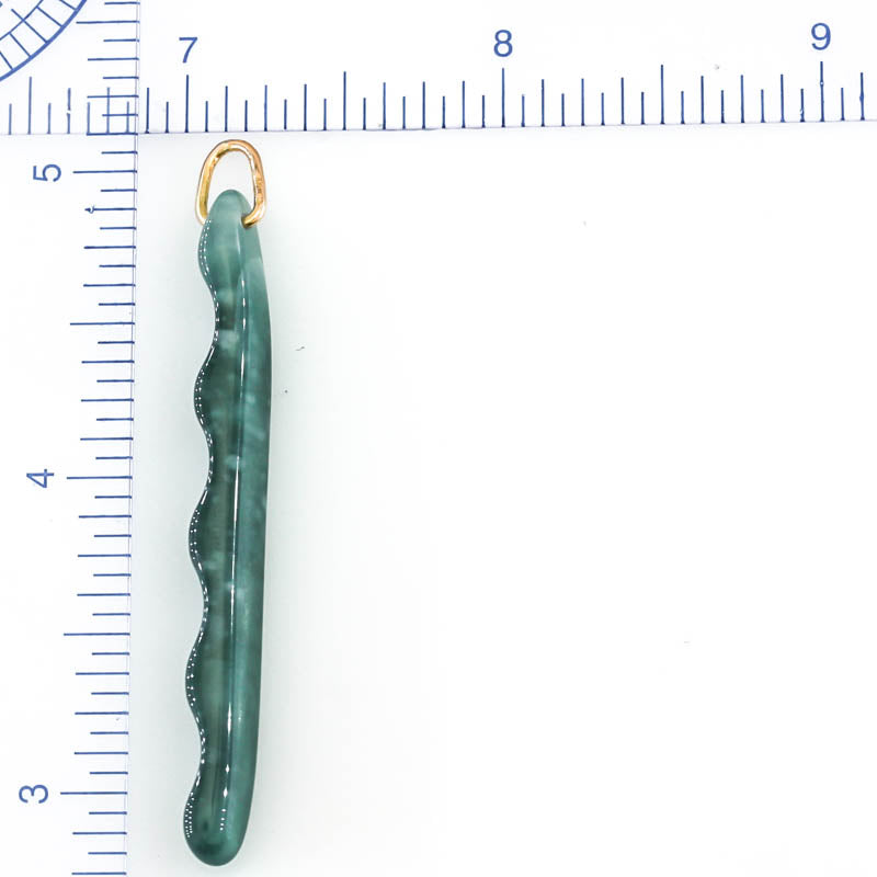 Blue Green Jadeite Jade Freeform 14K Yellow Gold Pendant | Guatemalan Jade | UPC #400900