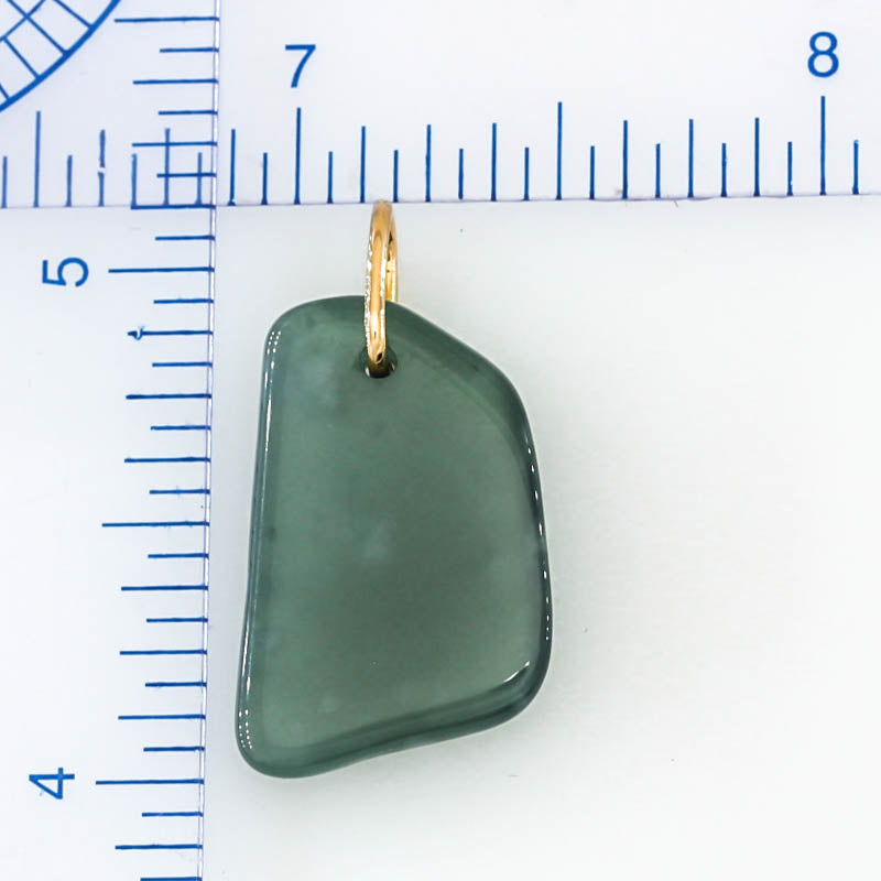 Blue Green Jadeite Jade Freeform 14K Yellow Gold Pendant | Guatemalan Jade | UPC #400849