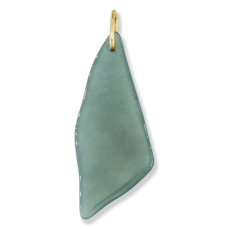 Blue Green Jadeite Jade Freeform 14K Yellow Gold Pendant | Guatemalan Jade | UPC #400856