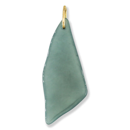 Blue Green Jadeite Jade Freeform 14K Yellow Gold Pendant | Guatemalan Jade | UPC #400856