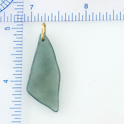Blue Green Jadeite Jade Freeform 14K Yellow Gold Pendant | Guatemalan Jade | UPC #400856