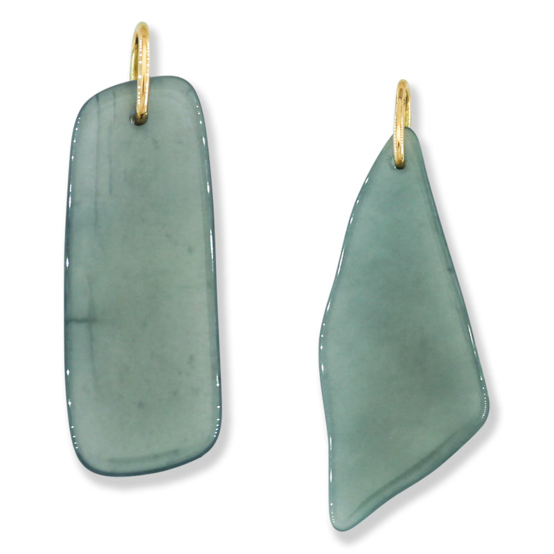 Blue Green Jadeite Jade Freeform 14K Yellow Gold Pendant | Guatemalan Jade | UPC #400856