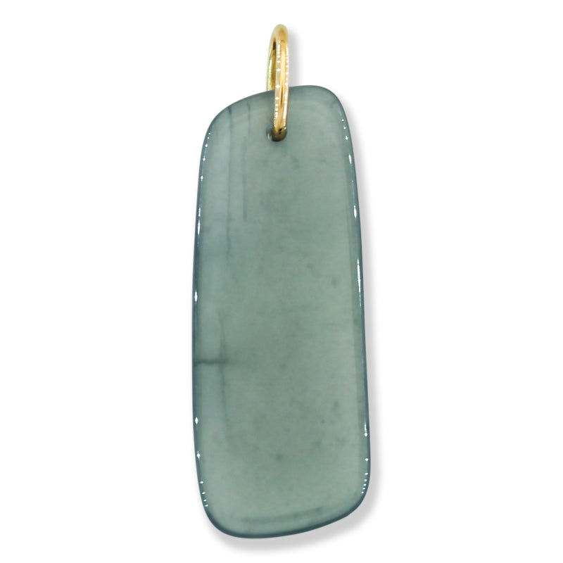 Blue Green Jadeite Jade Freeform 14K Yellow Gold Pendant | Guatemalan Jade | UPC #400856