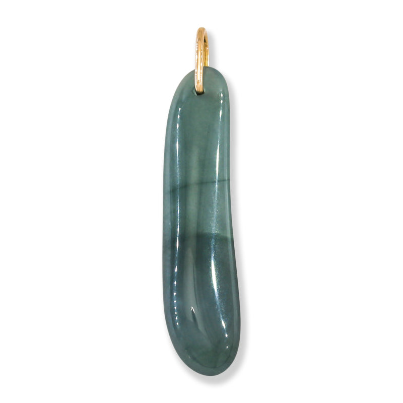 Blue Green Jadeite Jade Freeform 14K Yellow Gold Pendant | Guatemalan Jade | UPC #400825
