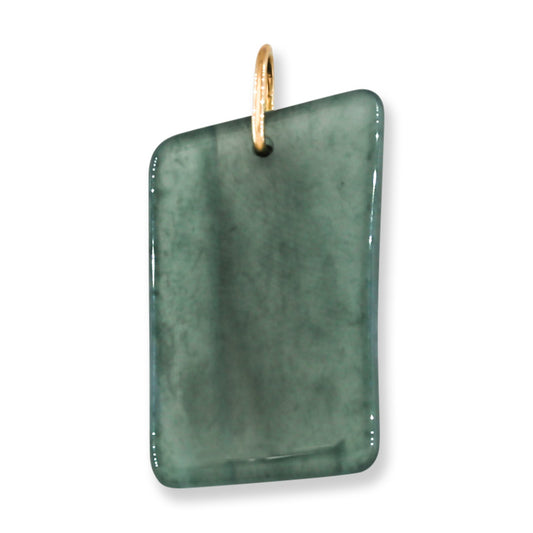 Blue Green Jadeite Jade Freeform 14K Yellow Gold Pendant | Guatemalan Jade | UPC #400771
