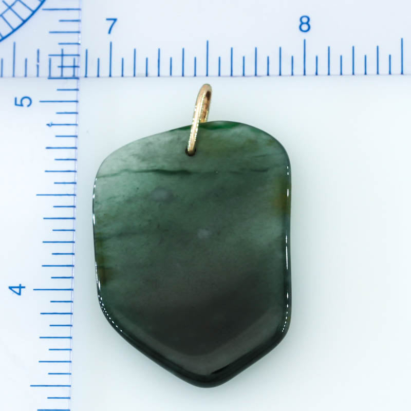 Blue Green Jadeite Jade Freeform 14K Yellow Gold Pendant | Guatemalan Jade | UPC #400740