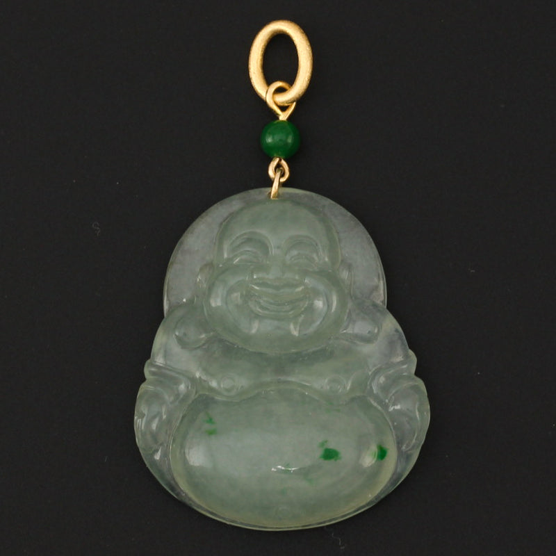 18K YELLOW GOLD ICY GREEN JADEITE JADE BUDDHA PENDANT UPC #390591